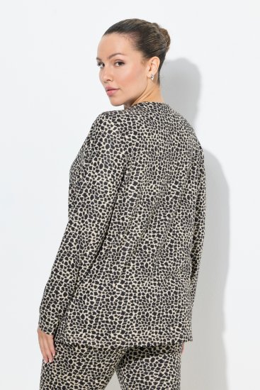 Ulla Popken Leopard Print Long Sleeve Ski Tee Black - Natisnjene majice za ženske - 