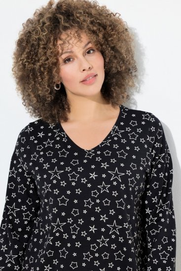Ulla Popken Allover Printed Long Sleeve Tee Black - Natisnjene majice za ženske - Ženske majice s potiskom