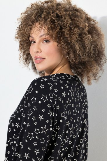 Ulla Popken Allover Printed Long Sleeve Tee Black - Natisnjene majice za ženske - Ženske majice s potiskom