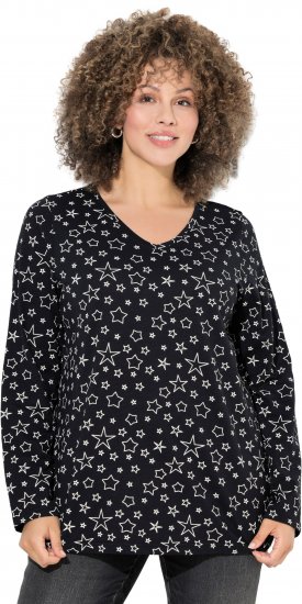 Ulla Popken Allover Printed Long Sleeve Tee Black - Natisnjene majice za ženske - 