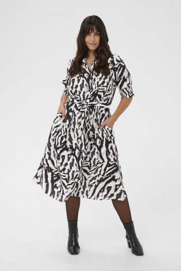 Kaffe Curve Alia Shirt Dress Black Chalk Animal - Midi obleke - 