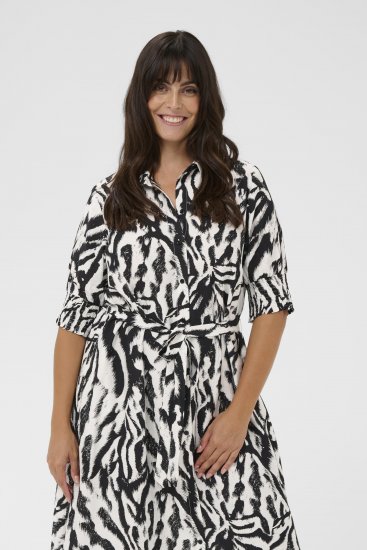 Kaffe Curve Alia Shirt Dress Black Chalk Animal - Midi obleke - 