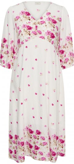 Kaffe Curve Rosa Midi Dress White Rose Border Flower - Obleke - Obleke za vse velikosti