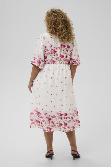 Kaffe Curve Rosa Midi Dress White Rose Border Flower - Obleke - Obleke za vse velikosti
