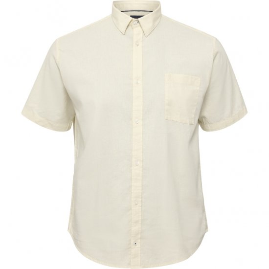 North Latitude Shirt Linen Cotton Short Sleeve Off-White - Srajce - Moške srajce za Močnejše Postave