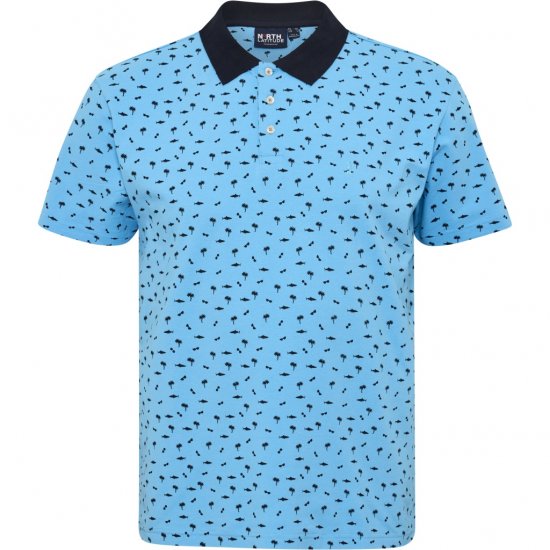 North Latitude Polo Pique Printed Turquoise - Polo majice - Moške Polo Majice za Močnejše Postave