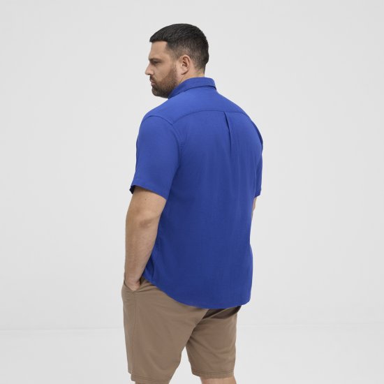North Latitude Shirt Linen Cotton Short Sleeve Blue - Srajce - Moške srajce za Močnejše Postave