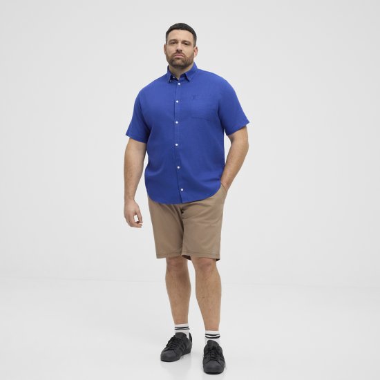 North Latitude Shirt Linen Cotton Short Sleeve Blue - Srajce - Moške srajce za Močnejše Postave