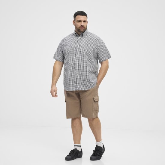 North Latitude Shirt Short Sleeve Checked Grey - Srajce - Moške srajce za Močnejše Postave