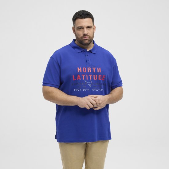 North Latitude Polo Pique Print Short Sleeve Cobalt Blue - Polo majice - Moške Polo Majice za Močnejše Postave