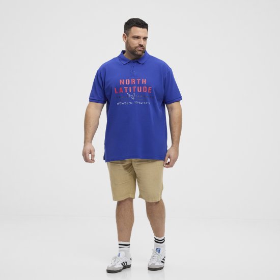 North Latitude Polo Pique Print Short Sleeve Cobalt Blue - Polo majice - Moške Polo Majice za Močnejše Postave
