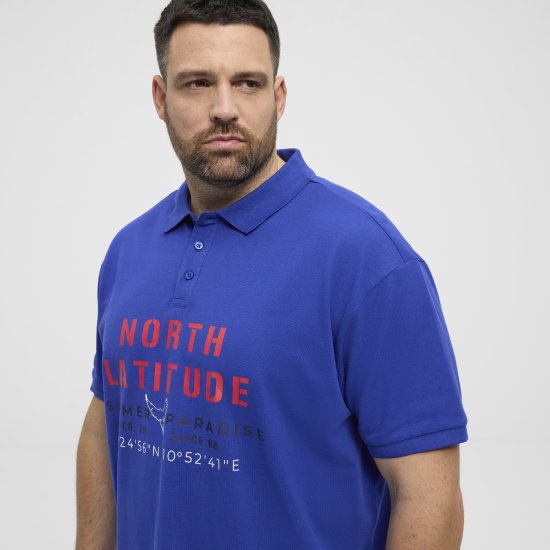 North Latitude Polo Pique Print Short Sleeve Cobalt Blue - Polo majice - Moške Polo Majice za Močnejše Postave