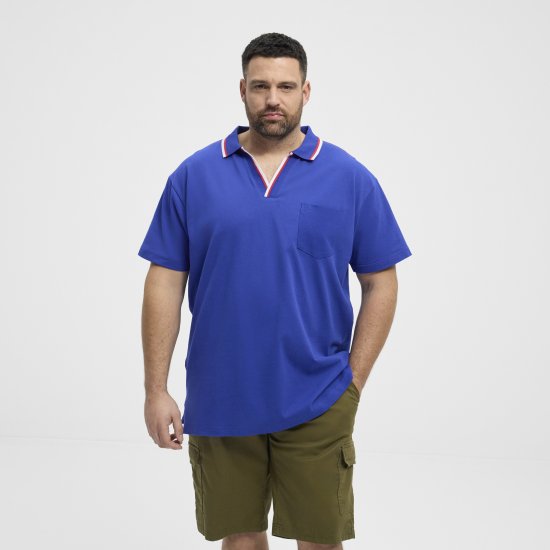 North Latitude Polo Pique V-Neck Blue - Polo majice - Moške Polo Majice za Močnejše Postave