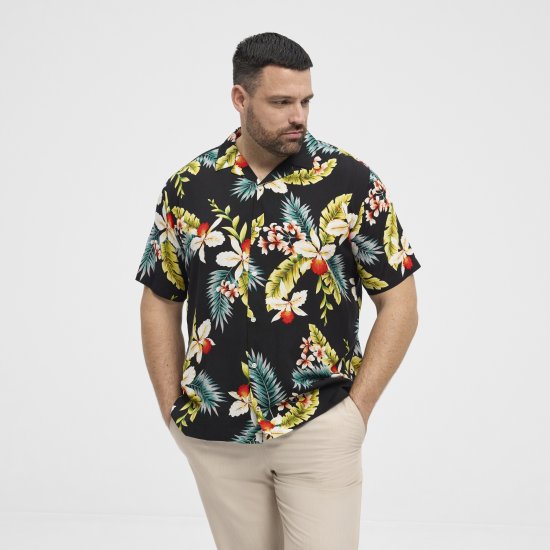 North Latitude Shirt Short Sleeve Printed Allover Black - Srajce - Moške srajce za Močnejše Postave