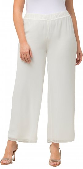 Ulla Popken Layered Chiffon Wide Leg Pants White - Kavbojke & Hlače v Velikih Številkah – Plus Size - 