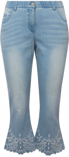 Ulla Popken Cropped Flared Eyelet Jeans Light Blue - Kavbojke & Hlače v Velikih Številkah – Plus Size - 