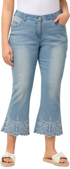 Ulla Popken Cropped Flared Eyelet Jeans Light Blue - Kavbojke & Hlače v Velikih Številkah – Plus Size - 