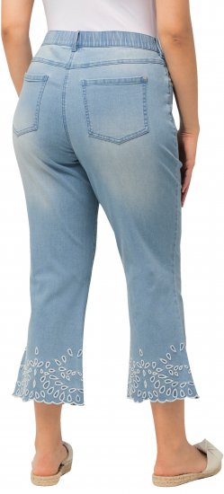 Ulla Popken Cropped Flared Eyelet Jeans Light Blue - Kavbojke & Hlače v Velikih Številkah – Plus Size - 
