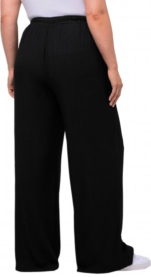 Ulla Popken Viscose Crinkle Drawstring Elastic Waist Pants Black - Kavbojke & Hlače v Velikih Številkah – Plus Size - 