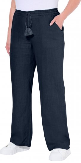 Ulla Popken Drawstring Elastic Waist Mary Fit Linen Pants Navy - Kavbojke & Hlače v Velikih Številkah – Plus Size - Kavbojke in hlače, EU 42-70