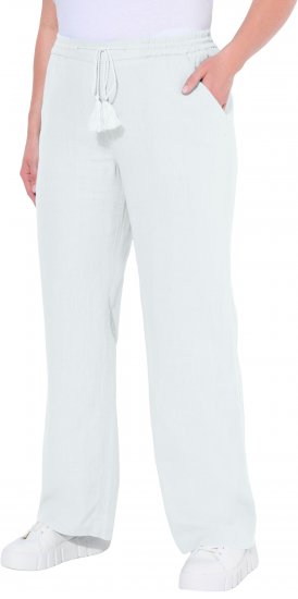 Ulla Popken Drawstring Elastic Waist Mary Fit Linen Pants Snow White - Kavbojke & Hlače v Velikih Številkah – Plus Size - 