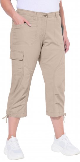 Ulla Popken Stretch Cotton Cargo Crop Pants Beige - Kavbojke & Hlače v Velikih Številkah – Plus Size - 