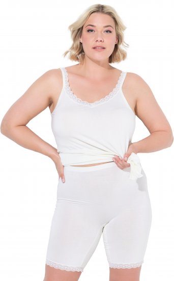 Ulla Popken Lace Hem Stretch Viscose Knit Bicycle Length Lounge Shorts White - Kavbojke & Hlače v Velikih Številkah – Plus Size - 