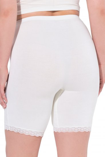 Ulla Popken Lace Hem Stretch Viscose Knit Bicycle Length Lounge Shorts White - Kavbojke & Hlače v Velikih Številkah – Plus Size - 