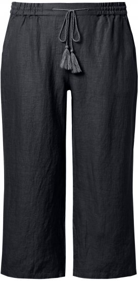 Ulla Popken Cool Linen Elastic Waist Capri Pants Black - Kavbojke & Hlače v Velikih Številkah – Plus Size - 