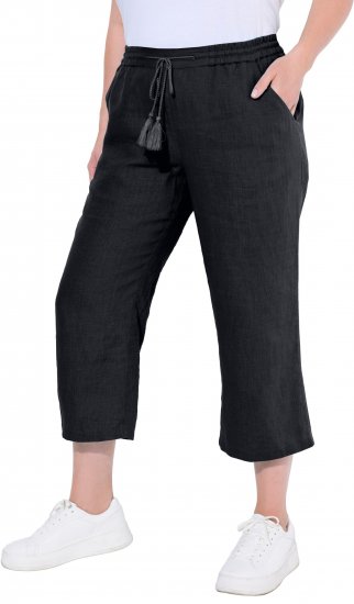 Ulla Popken Cool Linen Elastic Waist Capri Pants Black - Kavbojke & Hlače v Velikih Številkah – Plus Size - 