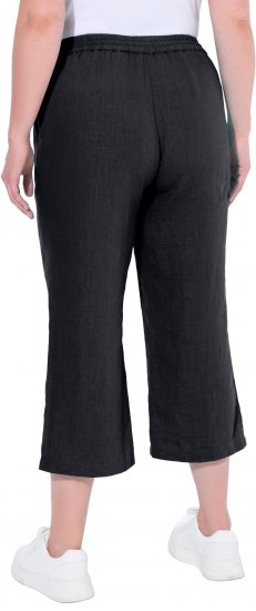 Ulla Popken Cool Linen Elastic Waist Capri Pants Black - Kavbojke & Hlače v Velikih Številkah – Plus Size - 