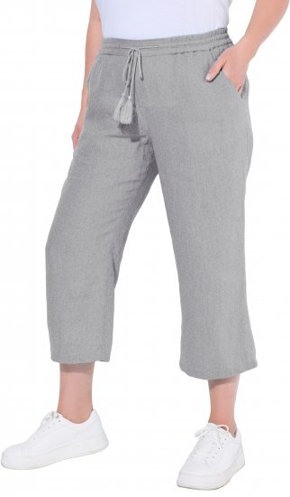 Ulla Popken Cool Linen Elastic Waist Capri Pants Light Grey Melange - Kavbojke & Hlače v Velikih Številkah – Plus Size - 