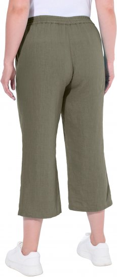 Ulla Popken Cool Linen Elastic Waist Capri Pants Loden Green - Kavbojke & Hlače v Velikih Številkah – Plus Size - 