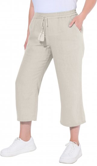 Ulla Popken Cool Linen Elastic Waist Capri Pants Brown - Kavbojke & Hlače v Velikih Številkah – Plus Size - 