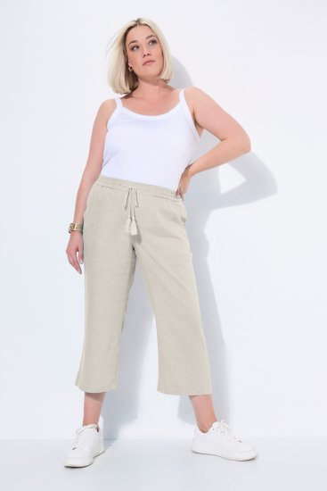 Ulla Popken Cool Linen Elastic Waist Capri Pants Brown - Kavbojke & Hlače v Velikih Številkah – Plus Size - 