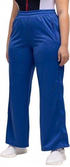 Ulla Popken Snap Placket Side Seam Wide Leg Recycled Polyester Knit Joggers Blue - Kavbojke & Hlače v Velikih Številkah – Plus Size - 