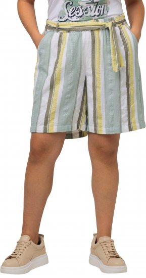 Ulla Popken Striped Wide Leg Elastic Waistband Shorts White - Kavbojke & Hlače v Velikih Številkah – Plus Size - 