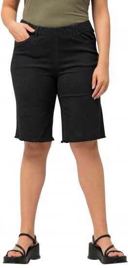 Ulla Popken Frayed Hemline Elastic Waistband Bermuda Shorts Black - Kavbojke & Hlače v Velikih Številkah – Plus Size - 