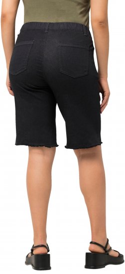 Ulla Popken Frayed Hemline Elastic Waistband Bermuda Shorts Black - Kavbojke & Hlače v Velikih Številkah – Plus Size - 