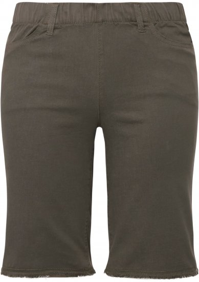 Ulla Popken Frayed Hemline Elastic Waistband Bermuda Shorts Loden Green - Kavbojke & Hlače v Velikih Številkah – Plus Size - 
