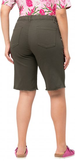 Ulla Popken Frayed Hemline Elastic Waistband Bermuda Shorts Loden Green - Kavbojke & Hlače v Velikih Številkah – Plus Size - 