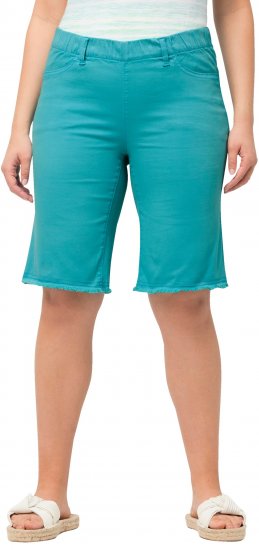 Ulla Popken Frayed Hemline Elastic Waistband Bermuda Shorts Bright Turquoise - Kavbojke & Hlače v Velikih Številkah – Plus Size - 
