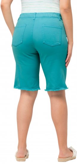 Ulla Popken Frayed Hemline Elastic Waistband Bermuda Shorts Bright Turquoise - Kavbojke & Hlače v Velikih Številkah – Plus Size - 