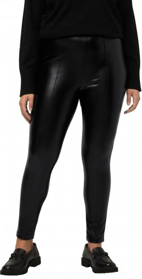 Ulla Popken Faux Leather Leggings Black - Kavbojke & Hlače v Velikih Številkah – Plus Size - 