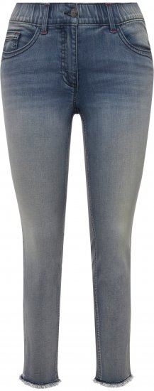 Ulla Popken Fringed Hem Stretch Fit Jeans Blue Denim - Kavbojke & Hlače v Velikih Številkah – Plus Size - 
