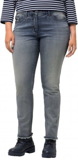 Ulla Popken Fringed Hem Stretch Fit Jeans Blue Denim - Kavbojke & Hlače v Velikih Številkah – Plus Size - 