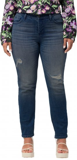 Ulla Popken Sammy Destroy 5 Pocket Jeans Blue Denim - Kavbojke & Hlače v Velikih Številkah – Plus Size - 