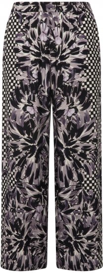 Ulla Popken Checkered Floral Elastic Waist Palazzo Paints Black - Kavbojke & Hlače v Velikih Številkah – Plus Size - 