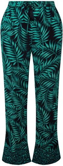 Ulla Popken Palm Leaf Print Elastic Waist Pants Navy - Kavbojke & Hlače v Velikih Številkah – Plus Size - 