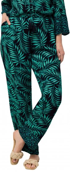 Ulla Popken Palm Leaf Print Elastic Waist Pants Navy - Kavbojke & Hlače v Velikih Številkah – Plus Size - 